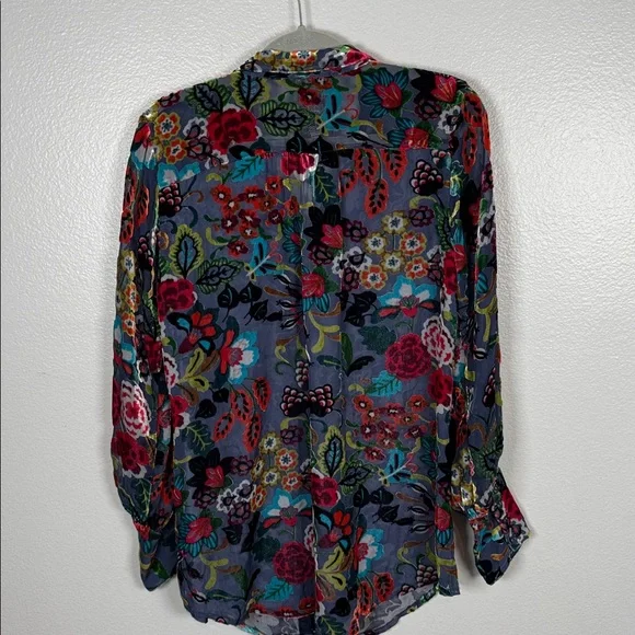 Johnny Was Minto Burnout Yrene Blouse Colorful Silk Blend Size Medium - Picture 8 of 10